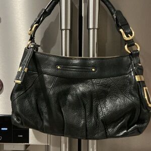 B. Makowsky Black Shoulder Bag with Gold Hardware